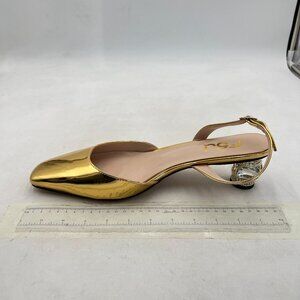 FSJ Gold Slingback Pumps Closed Square Toe Sparkling Crystal Heel Dress Shoes